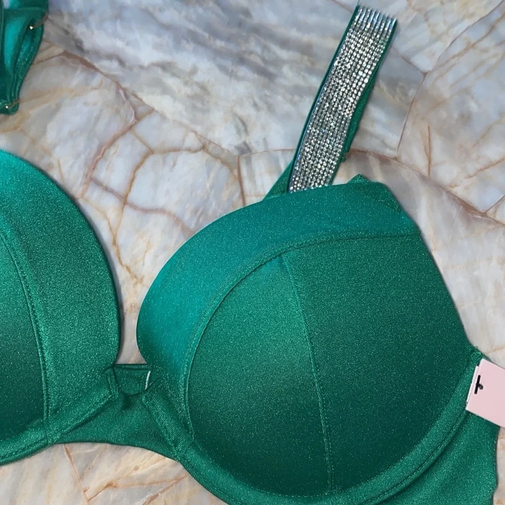 2 Pc Set 38C+ Large Victoria's Secret Swim Shine Strap Sexy Tee Bikini + Bottoms